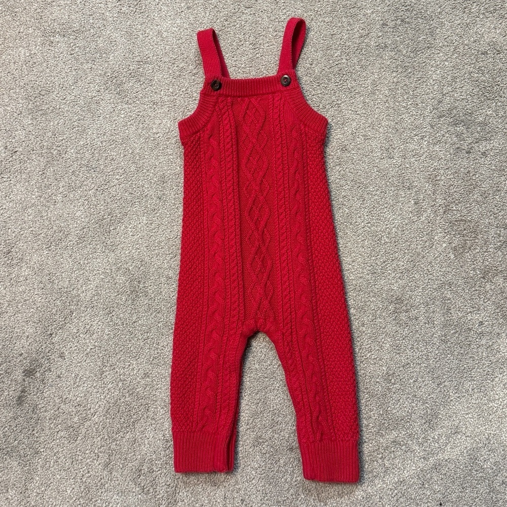 Hanna Andersson Red Cable Knit Overalls Size 12-18M